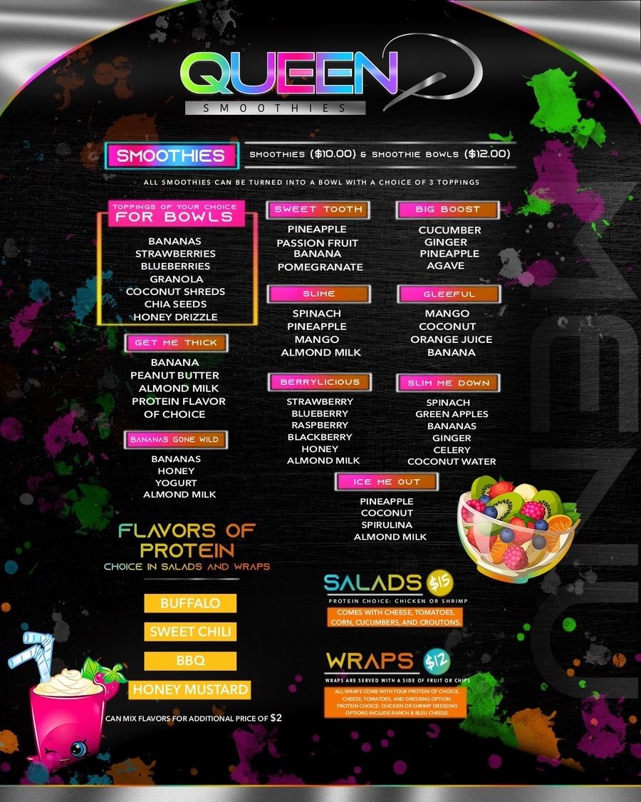 Queen P Smoothies Menu